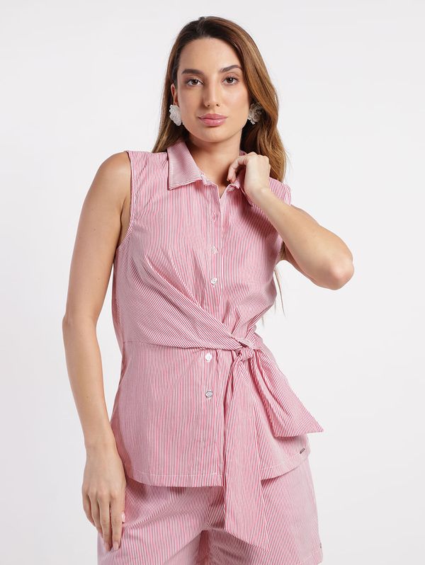 Camisa Listrada Sem Mangas Feminina VERMELHO GG