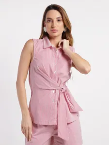 Camisa Listrada Sem Mangas Feminina VERMELHO M