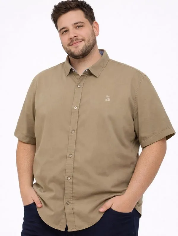 Camisa Comfort Manga Curta Plus Size Masculina VERDE G4