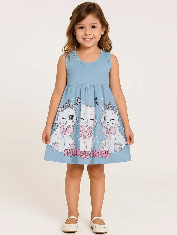 Vestido Cotton Infantil Para Menina - AZUL CLARO 4