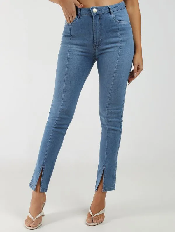 Calça Jeans Skinny Fenda Barra Feminina AZUL 42