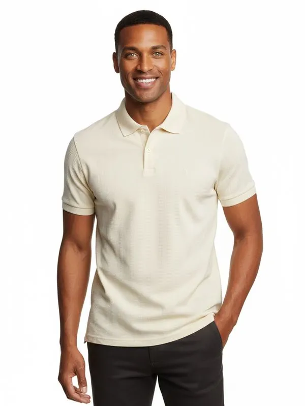 Polo Trabalhada Manga Curta Masculina BEGE G
