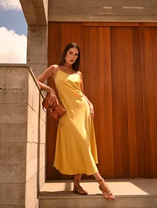 Vestido Slip Dress Acetinado Eagle Rock Feminino AMARELO G