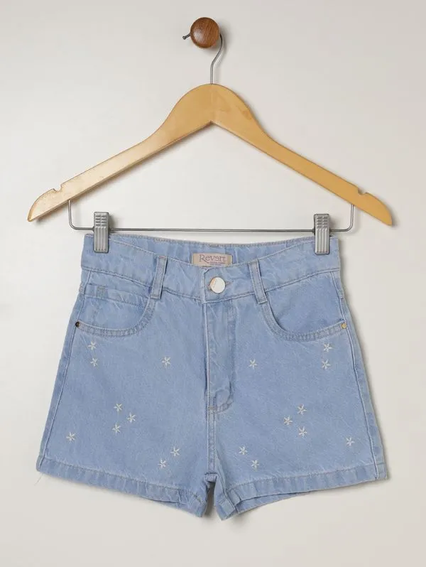 Short Jeans Bordado Juvenil Para Menina - AZUL 10