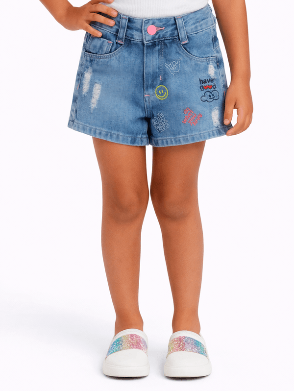 Short Jeans Com Puídos Infantil Para Menina - AZUL 8