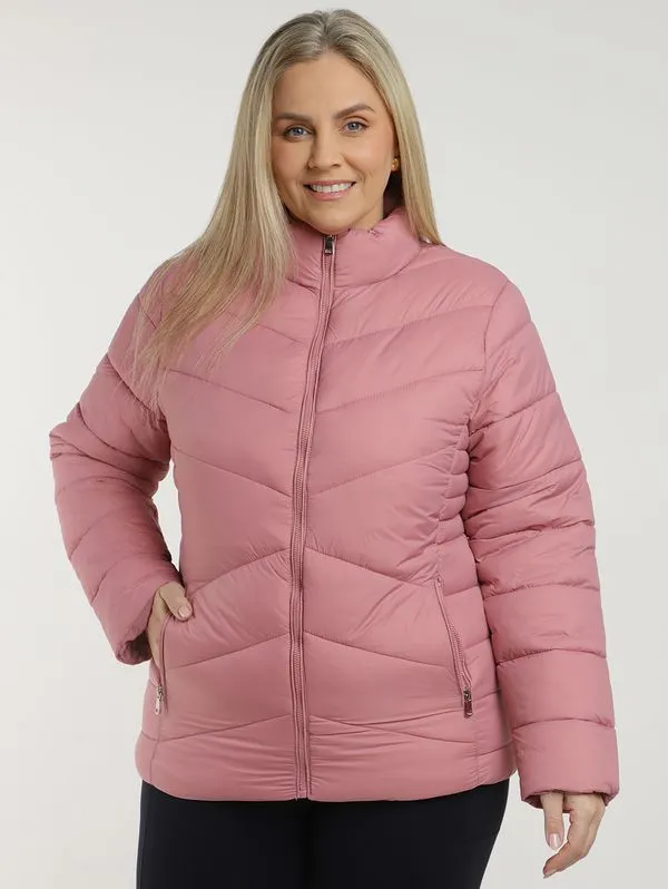 Jaqueta Puffer Nylon Forrada Plus Size Feminina ROSA CLARO G3