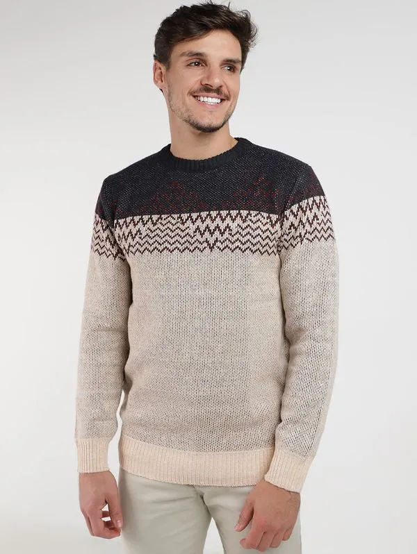 Blusão Tricot Trabalhado Masculino BEGE P
