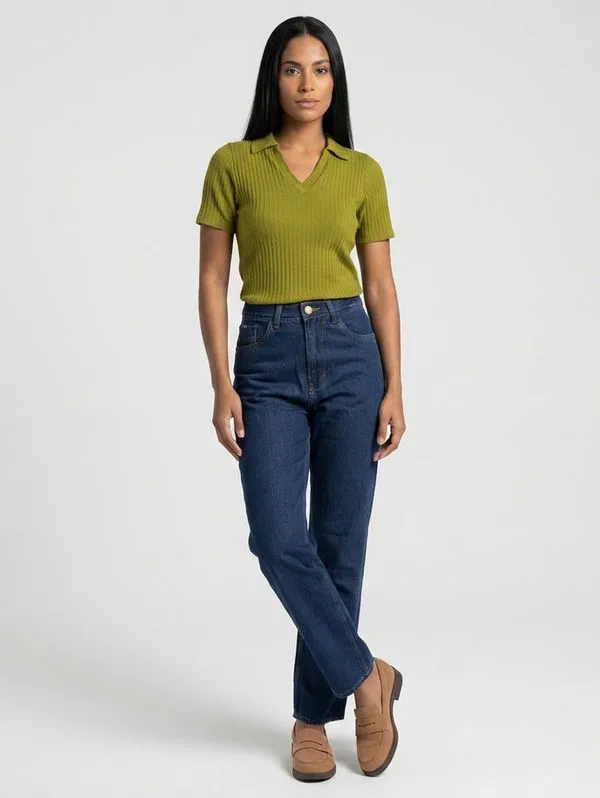 Calça Jeans Mom Pisom Feminina AZUL 42