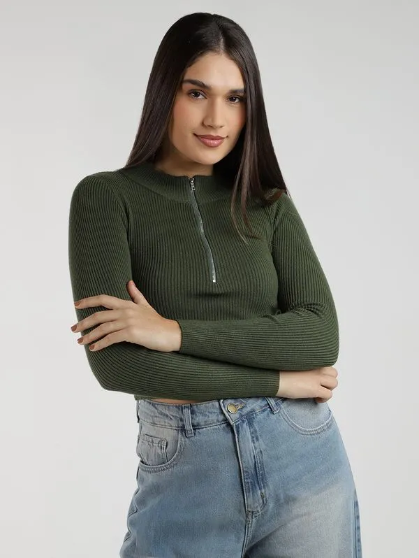 Blusão Tricot Cropped Feminino VERDE G
