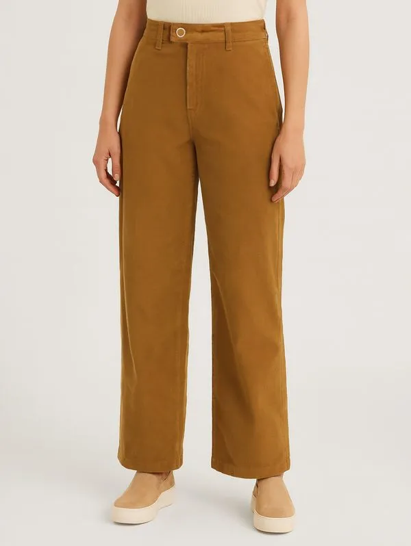 Calça Veludo Wide Leg Feminina OCRE 36
