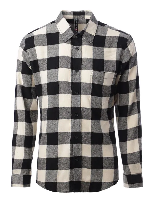Camisa Manga Longa Xadrez Masculina PRETO/BRANCO G