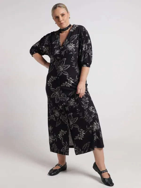 Vestido Midi Plus Size Feminino PRETO G4