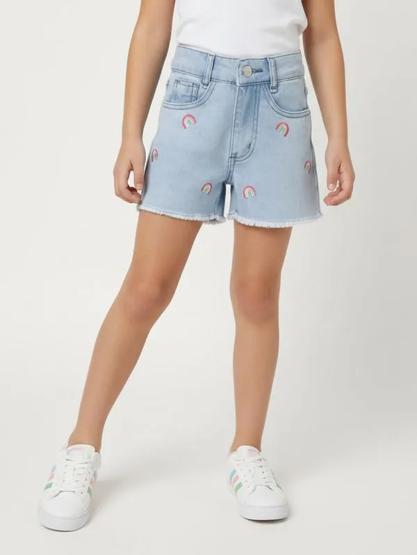 Short Jeans Com Bordado Infantil Para Menina- AZUL 8