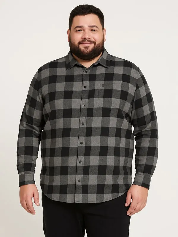 Camisa Xadrez Manga Longa Plus Size Masculina PRETO 8