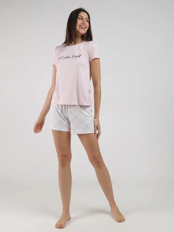 Pijama Curto Suede Xadrez Feminino ROSA CLARO P
