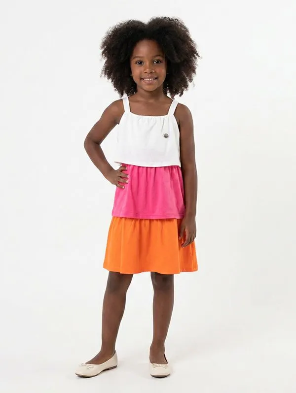 Vestido Meia Malha 3 Marias Infantil Para Menina- OFF WHITE/ROSA/LARANJA 10