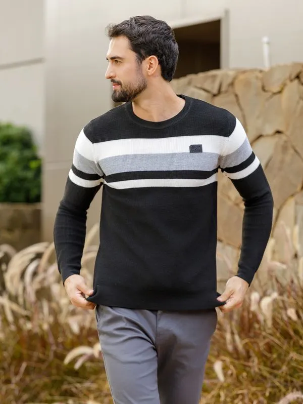 Blusão Tricot Listrado Masculino PRETO GG
