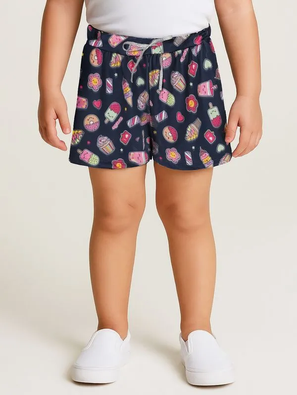 Short Malha Estampada Infantil Para Menina- AZUL 1