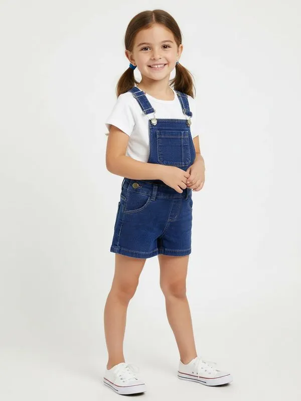 Jardineira Jeans Infantil Para Menina - AZUL 8