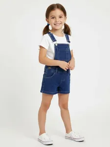 Jardineira Jeans Infantil Para Menina - AZUL 8