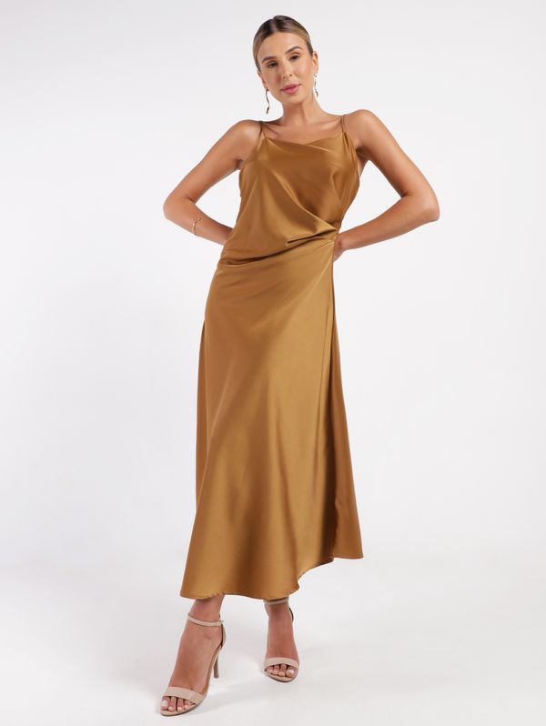 Vestido Slip Dress Acetinado Eagle Rock Feminino CAQUI P