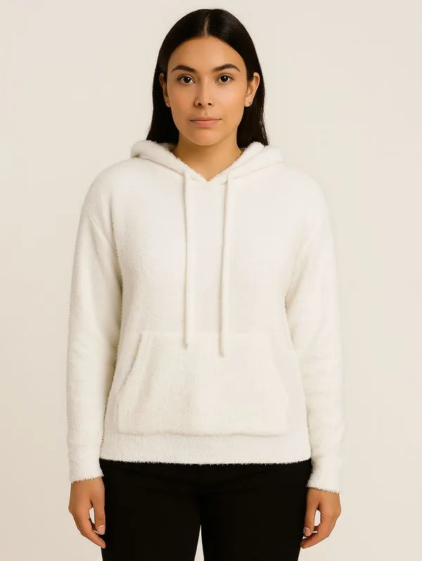 Blusão Tricot Com Capuz Feminino BRANCO GG