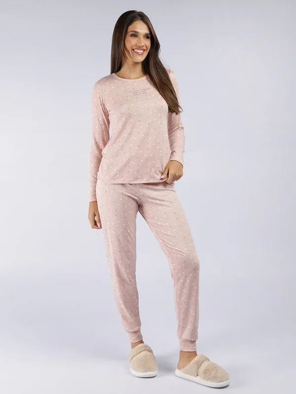 Pijama Longo Suede Estampado Feminino ROSA P