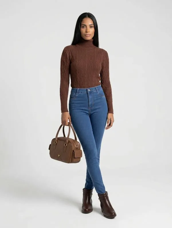Blusão Tricot Manga Longa Feminino MARROM M