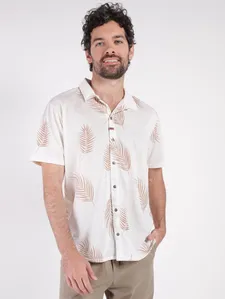 Camisa Linho Manga Curta Masculina OFF WHITE G