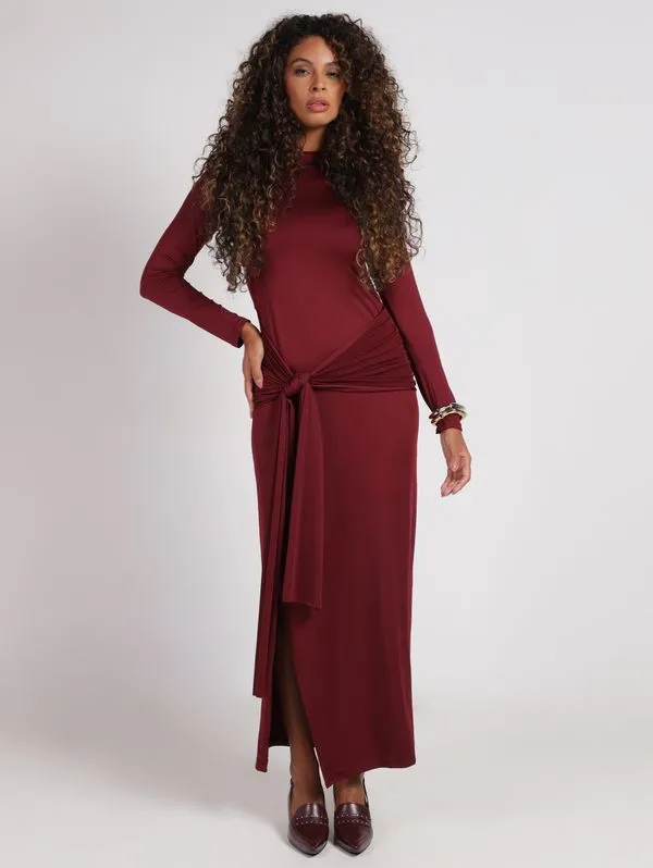 Vestido Longo Amarração Frontal Feminino BORDO P