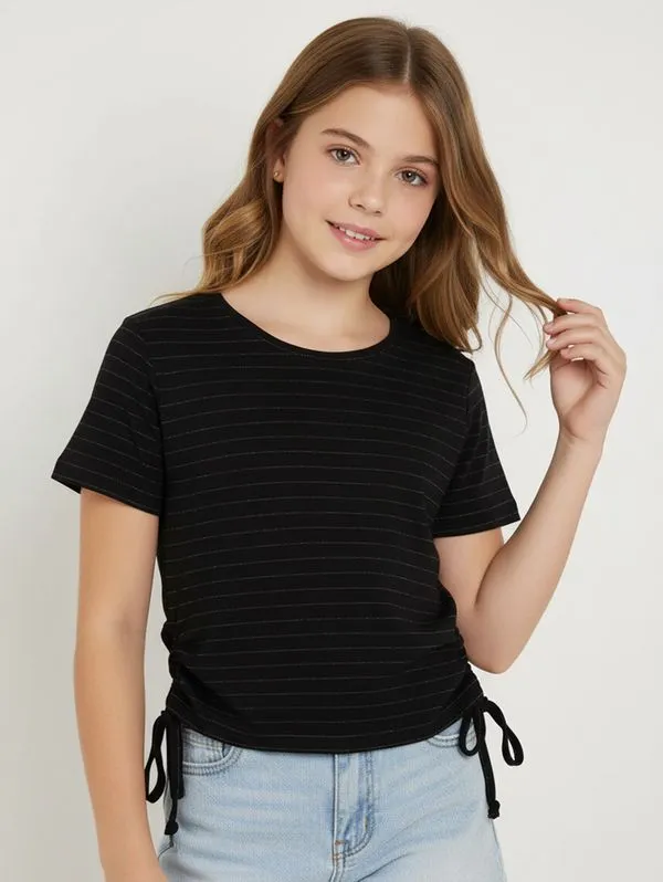 Blusa Manga Curta Juvenil Para Menina - PRETO 14