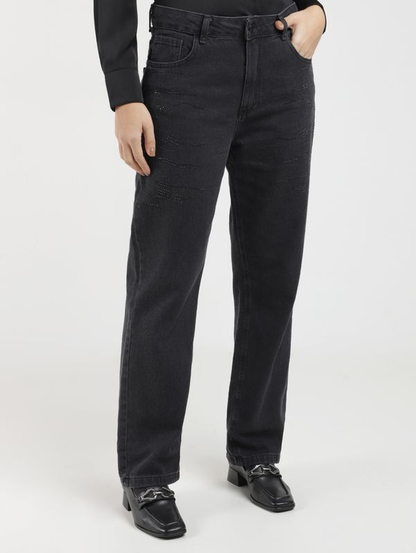 Calça Jeans Reta Brilhosa Autentique Feminina PRETO 46