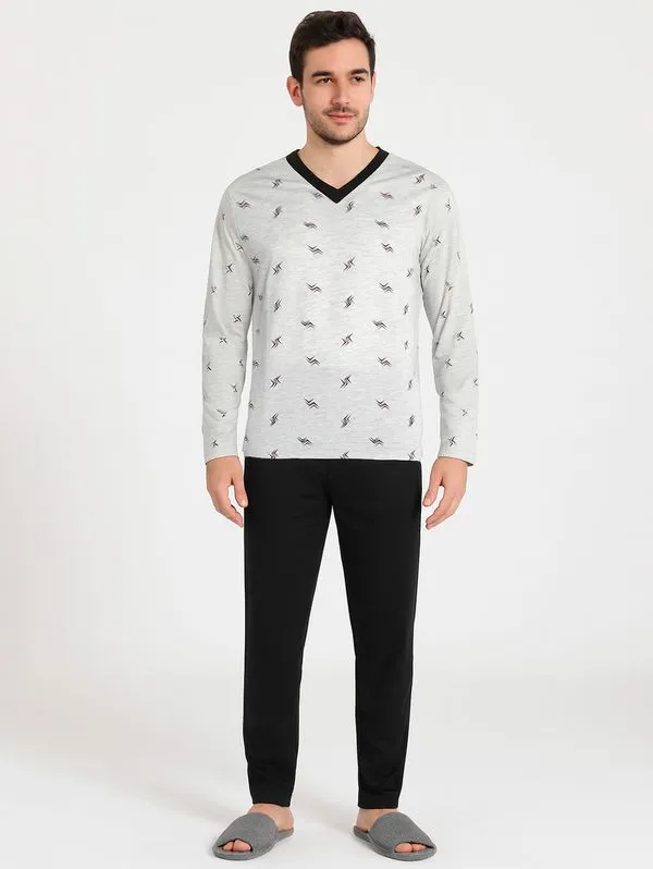 Pijama Longo Masculino MESCLA/PRETO G