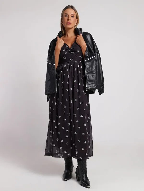 Vestido Tule Longo Manga 3/4 Autentique Feminino PRETO GG