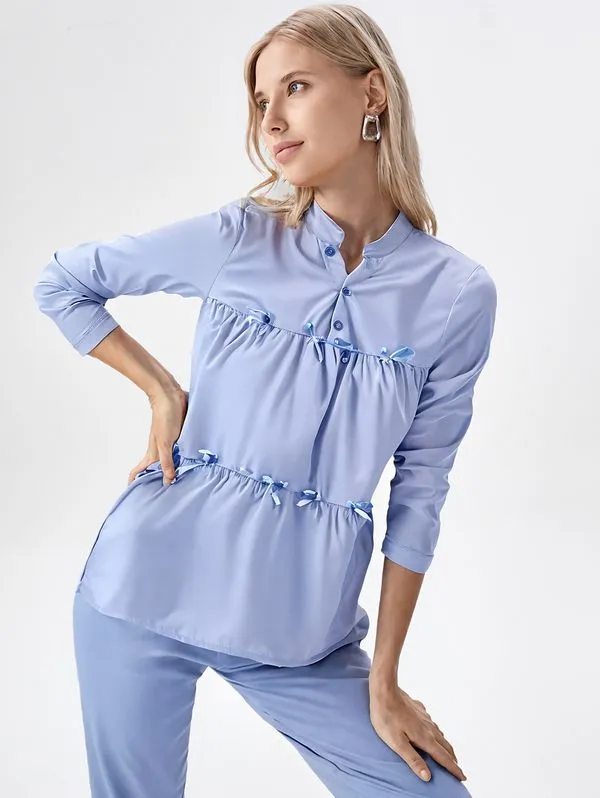 Camisa Gola Padre Laços Autentique Feminina AZUL CLARO M