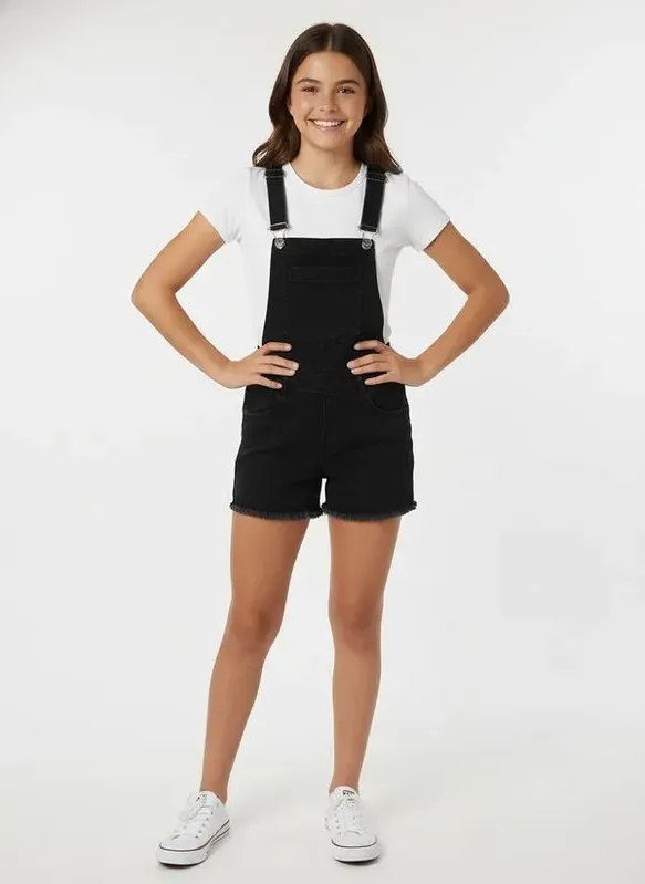 Jardineira Jeans Com Puídos Juvenil Para Menina- PRETO 12