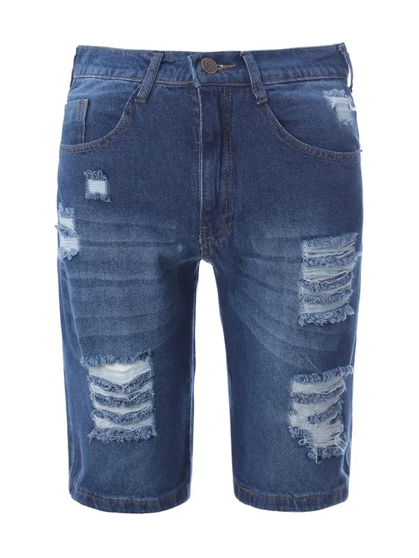 Bermuda Jeans com Destroyeds Masculina AZUL 42
