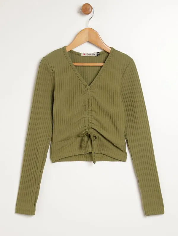 Blusa Canelada Juvenil Para Menina - VERDE 14