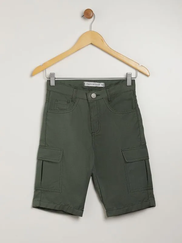 Bermuda Sarja Cargo Juvenil Para Menino - VERDE 10