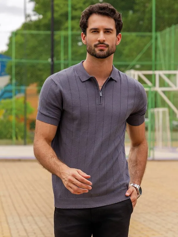 Polo Tricot Canelado Manga Curta Masculino CINZA GG