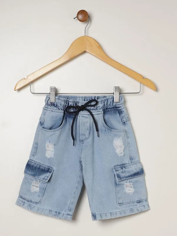 Bermuda Jeans Cargo Infantil Para Menino - AZUL 4