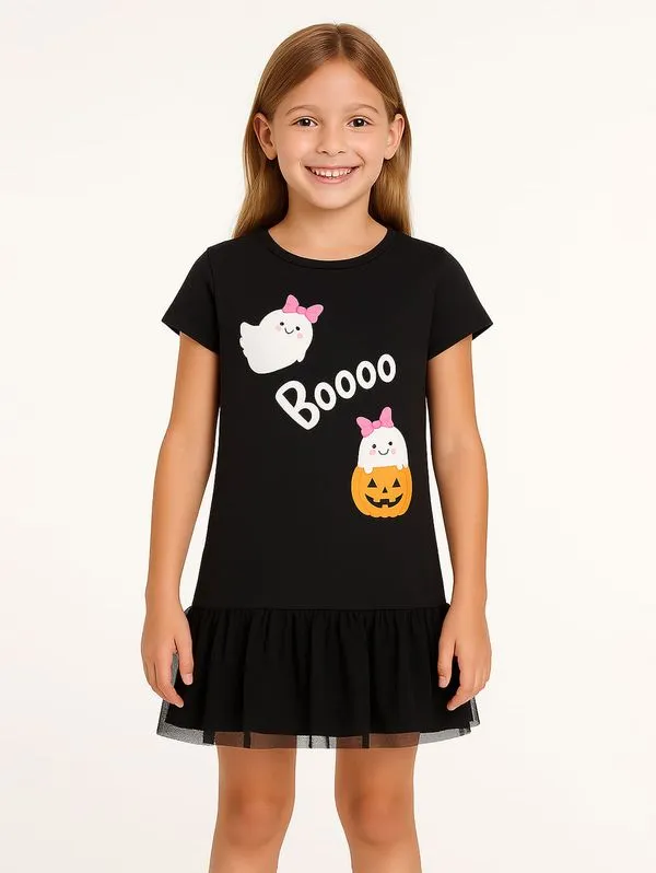 Vestido Cotton Halloween Infantil Para Menina- PRETO 8