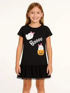 Vestido Cotton Halloween Infantil Para Menina- PRETO 10