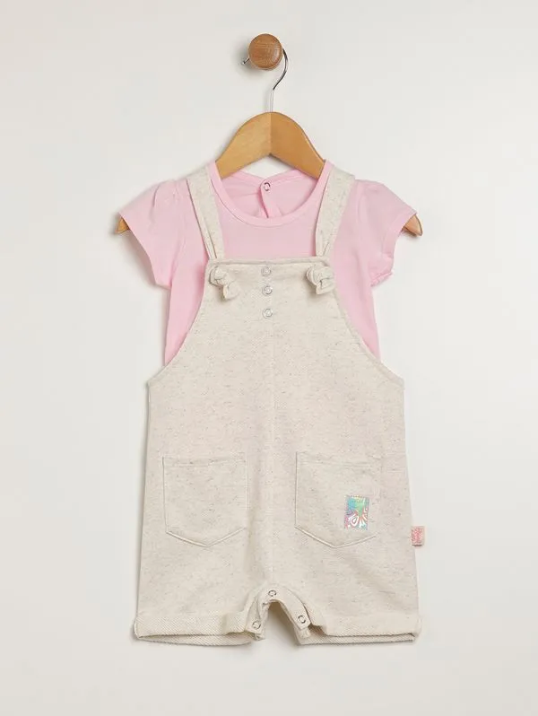 Macacão Curto Infantil Para Bebê - NATURAL/ROSA G