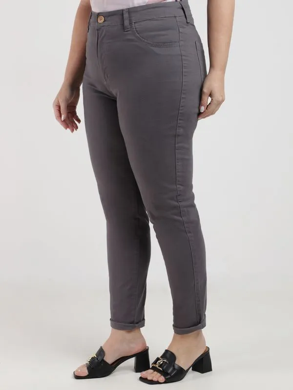 Calça Cigarrete Sarja Plus Size Feminina CINZA 52