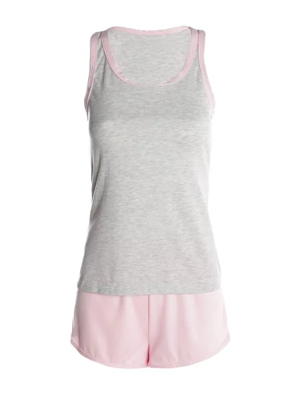Pijama Canelado Curto Feminino MESCLA/ROSA CLARO GG
