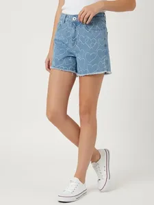Short Jeans Coração Juvenil Para Menina - AZUL 14