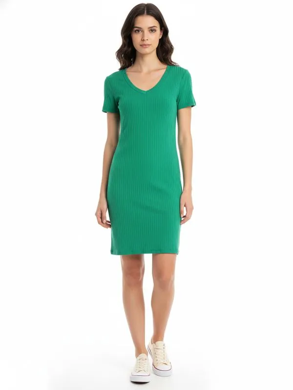 Vestido Médio Canelado Autentique Feminino VERDE GG