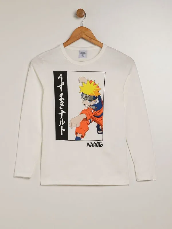 Camiseta Manga Longa Naruto Infantil Para Menino - OFF WHITE 8