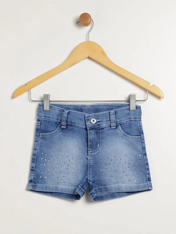Short Jeans Infantil Para Menina - AZUL 4